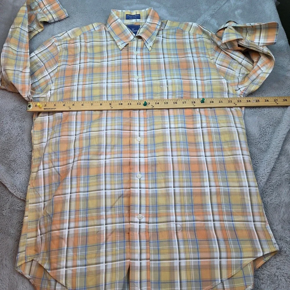 Faconnable Plaid Button‎ Down Shirt Mens Medium Orange Yellow Made in USA Cotton